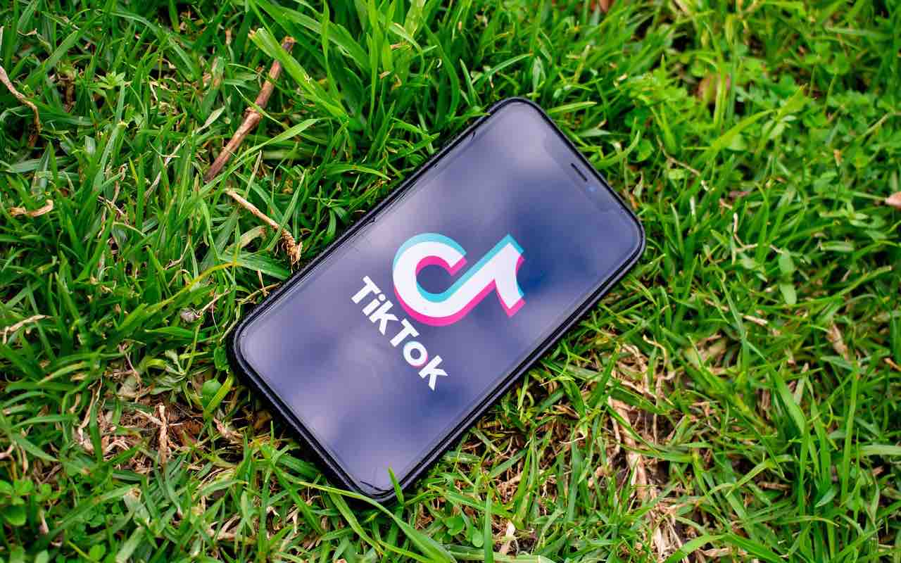 tiktok su smartphone su un prato